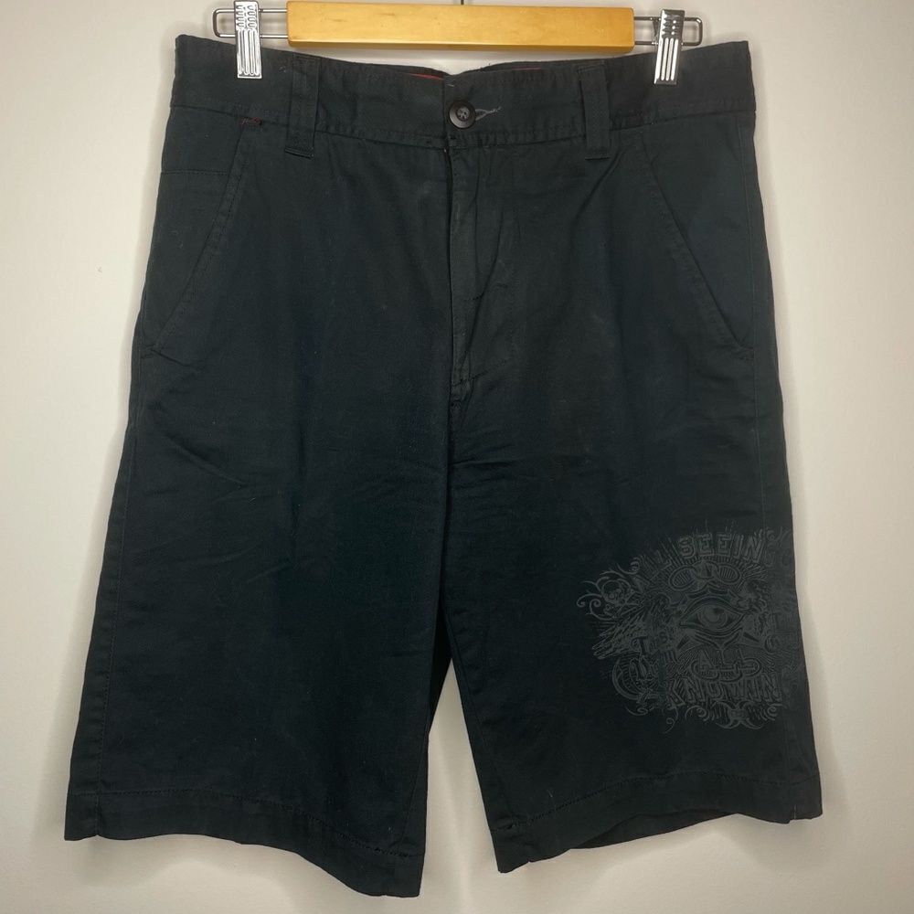 nobo- Black Flat Front Shorts w/Grey Text on Leg